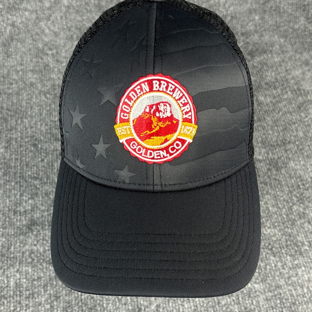 Golden Brewery Trucker Hat One Size Black Flag Stars Snapback Beer Cap